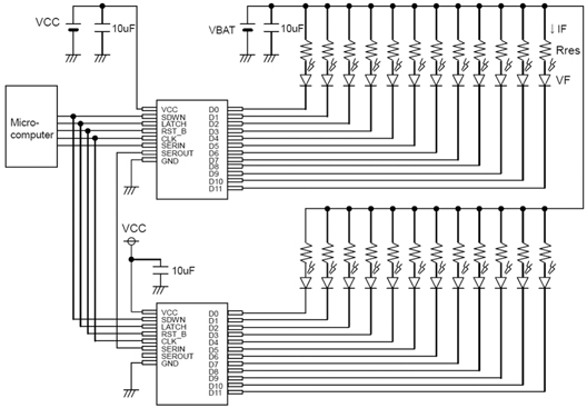Application circuit for two cascaded BD8105FVs Application circuit